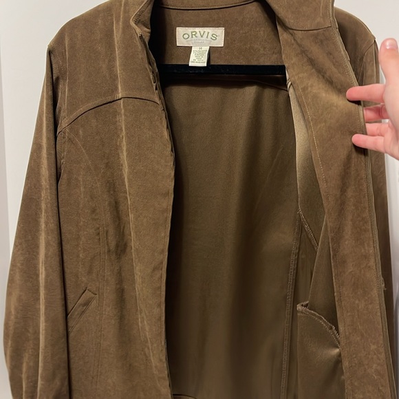 ORVIS Faux Suede Full Zip Up Jacket Women’s Size 14 Brown Cinch Hem Outdoor - Picture 6 of 9